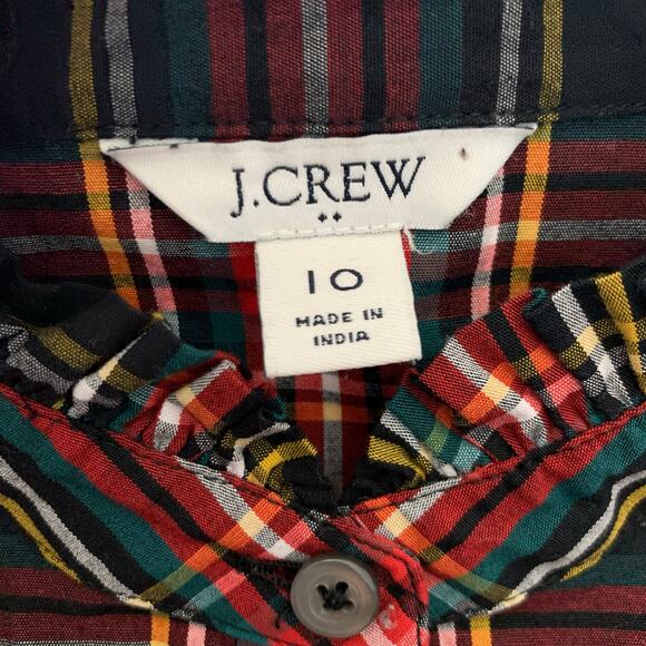 J. Crew Factory Stewart Tartan Plaid Ruffleneck Belted Shirtdress Size 10 - Picture 9 of 10